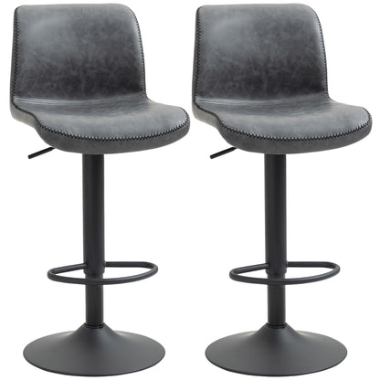 HOMCOM Set of 2 Leather Bar Stool Adjustable Height Swivel Footrest and Base for Breakfast Bar, Kitchen and Home, Grey