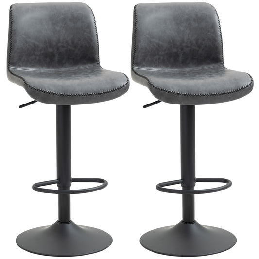 HOMCOM Set of 2 Leather Bar Stool Adjustable Height Swivel Footrest and Base for Breakfast Bar, Kitchen and Home, Grey