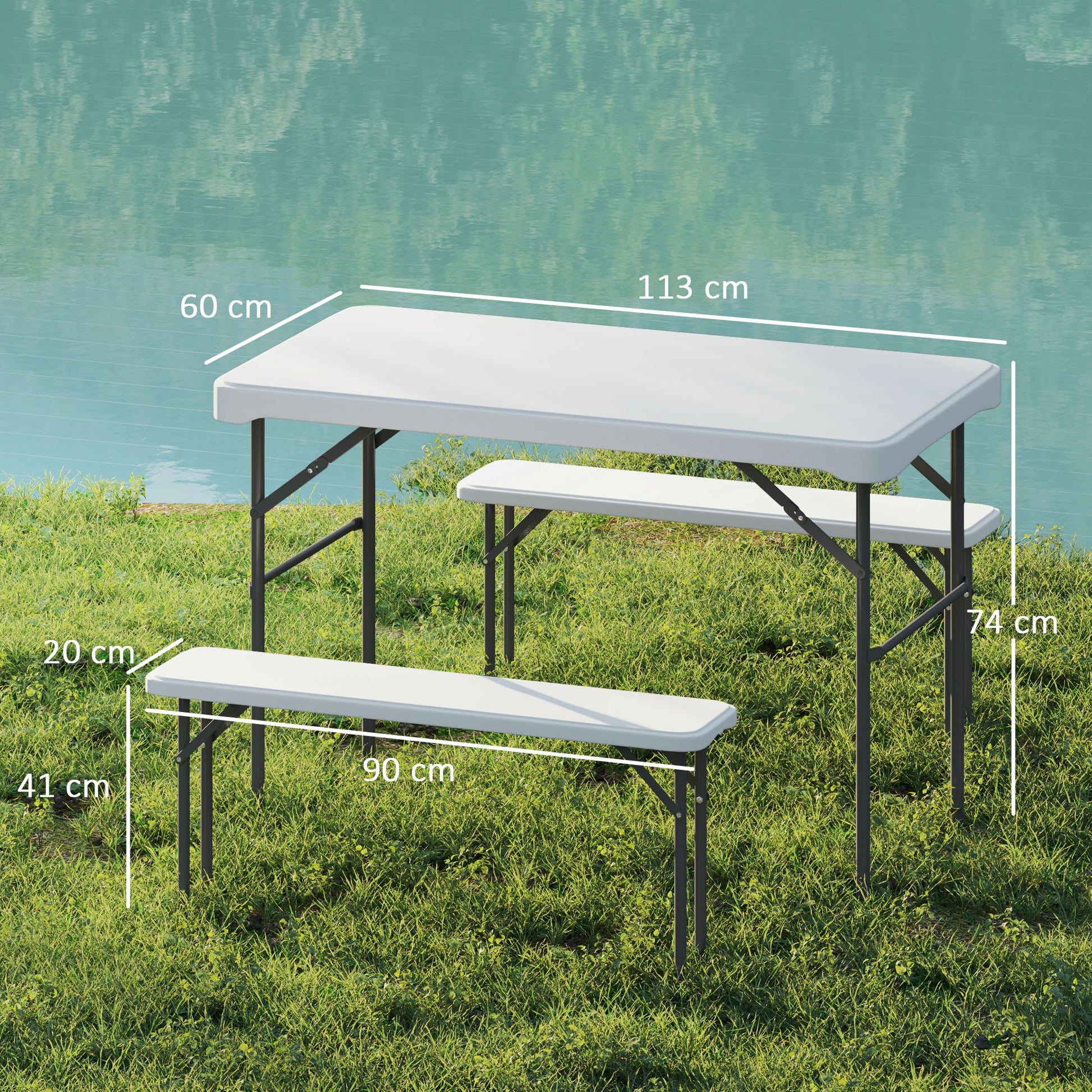 Outsunny Three-Piece Folding Picnic Table and Bench Set - Light Grey