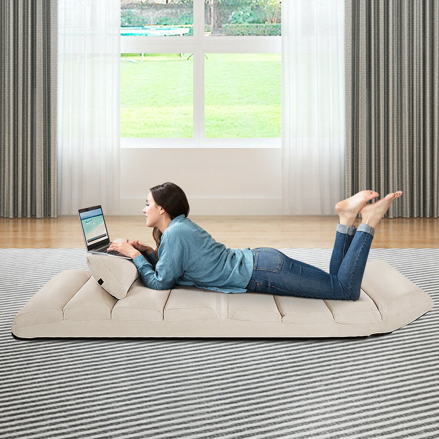 Folding Floor Sofa Chair / Ergonomic Floor Cushion-Beige