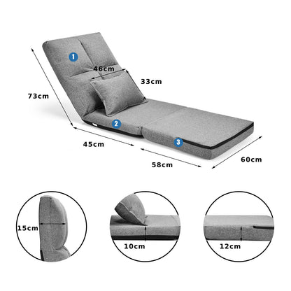 Folding Lazy Floor Sofa Bed with Pillow-Grey