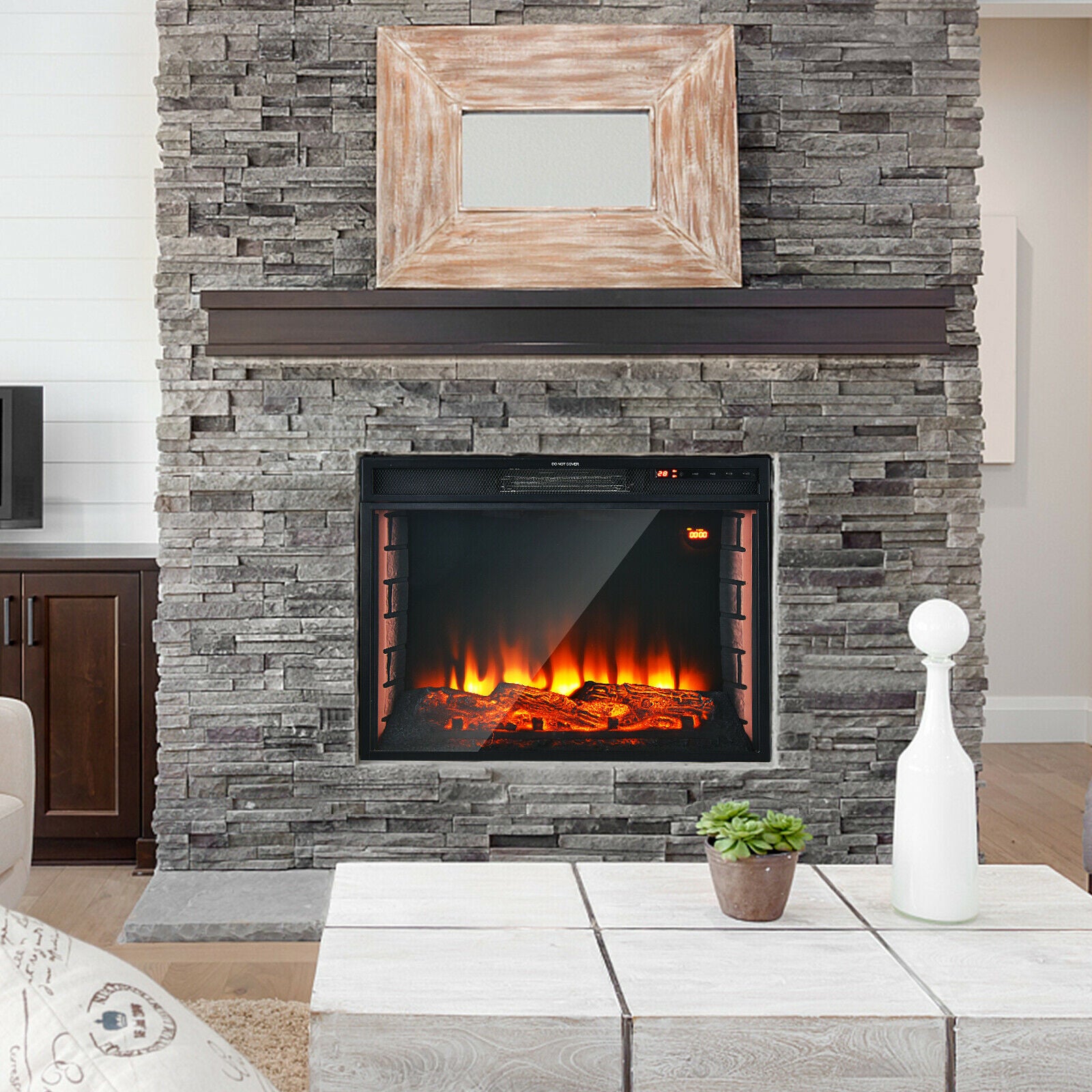 Recessed Electric Fireplace with 7 Flame Colours and Timer Function