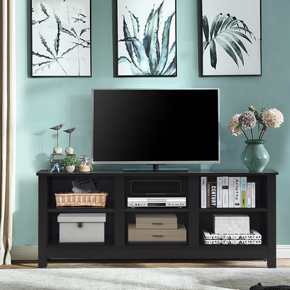 Wooden TV Stand with Adjustable Shelves and Cable Manage Holes-Black