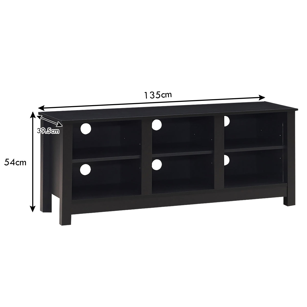 Wooden TV Stand with Adjustable Shelves and Cable Manage Holes-Black