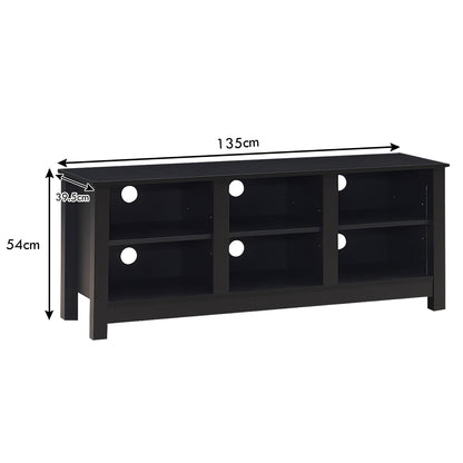 Wooden TV Stand with Adjustable Shelves and Cable Manage Holes-Black