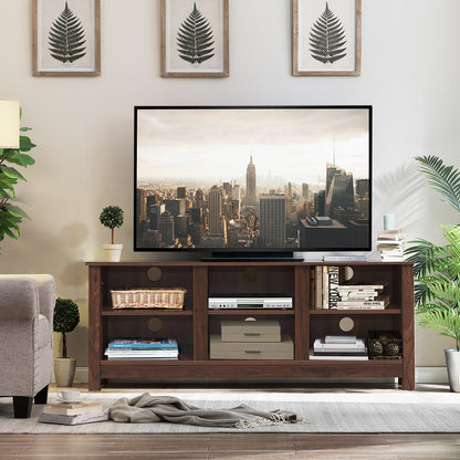 Wooden TV Stand with Adjustable Shelves and Cable Manage Holes-Brown