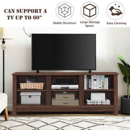Wooden TV Stand with Adjustable Shelves and Cable Manage Holes-Brown