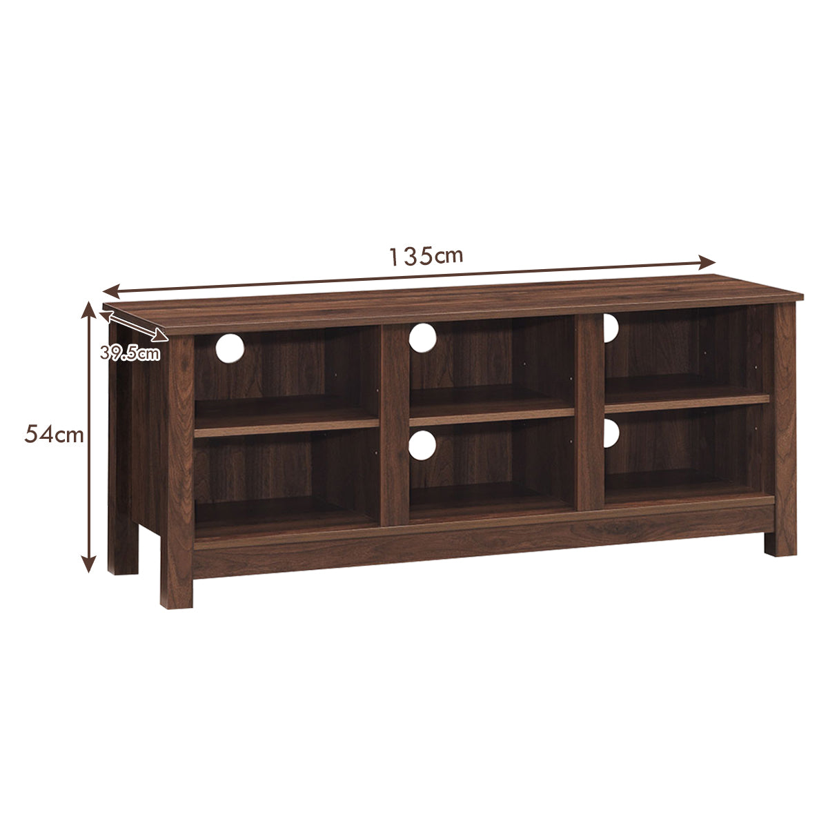 Wooden TV Stand with Adjustable Shelves and Cable Manage Holes-Brown