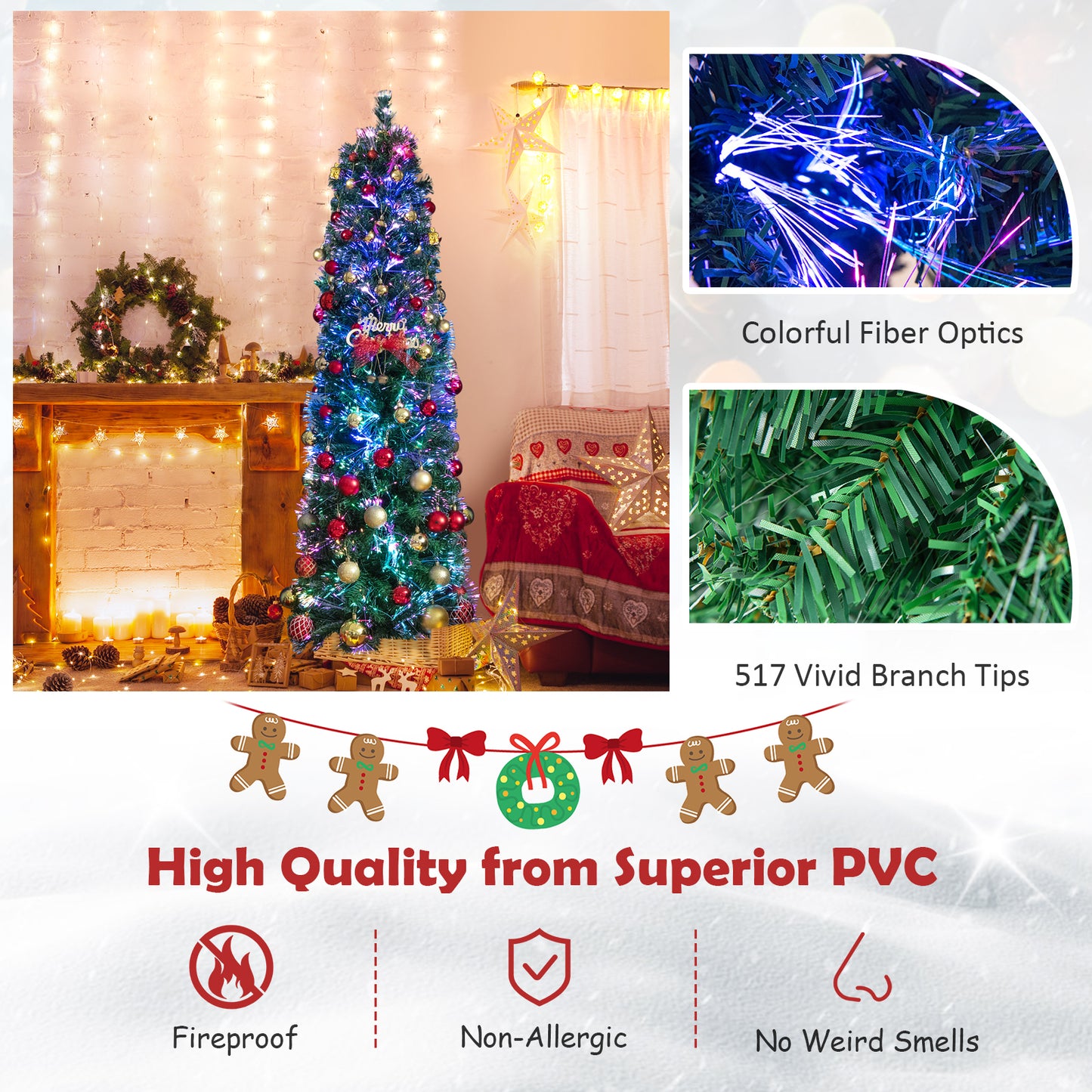 5/6 Feet Fiber Optic Artificial Christmas Tree with Branch Tips-6 ft