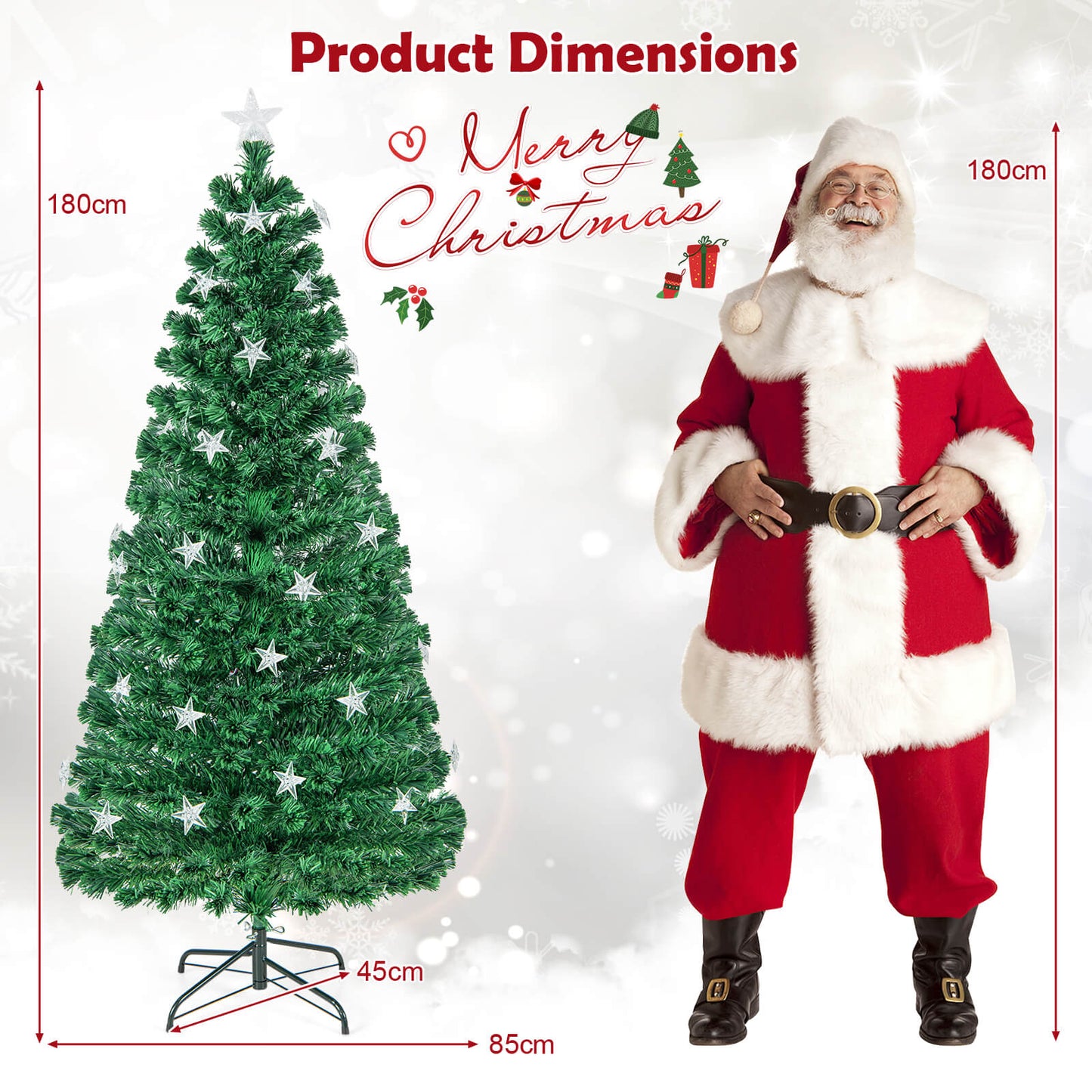 5/6FT Fiber Optic Artificial Christmas Tree with 21 Star LED Lights-6FT