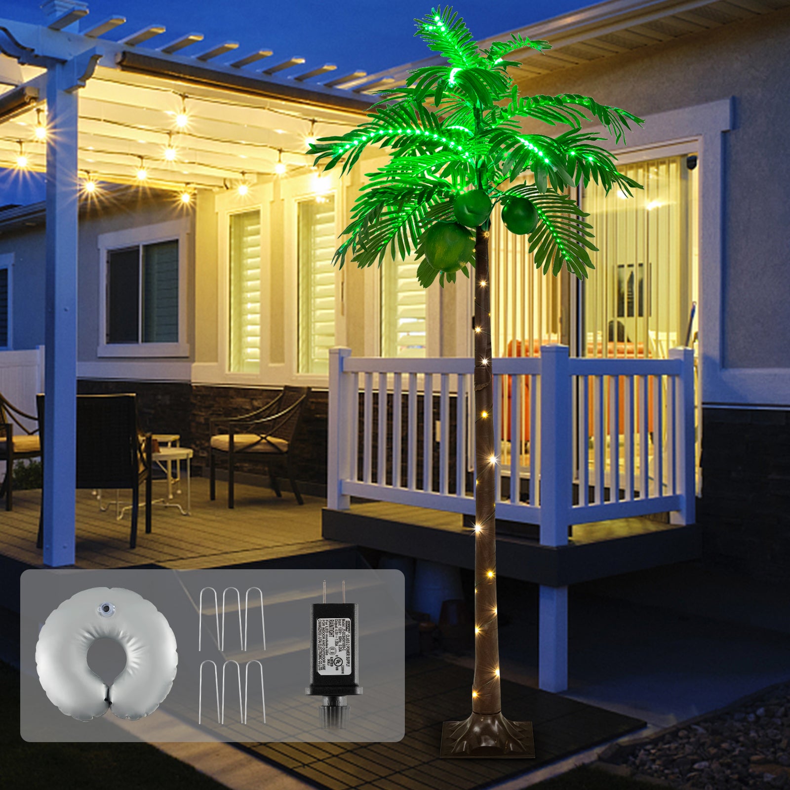 Hawaiian-Style LED Lighted Tropical Artificial Palm Tree