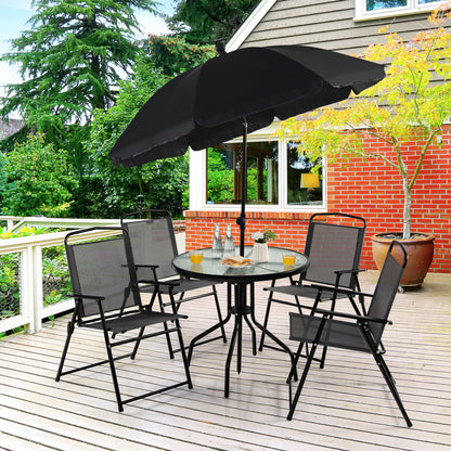 6 Pieces Patio Dining Set with Folding Chairs and Glass Table-Grey