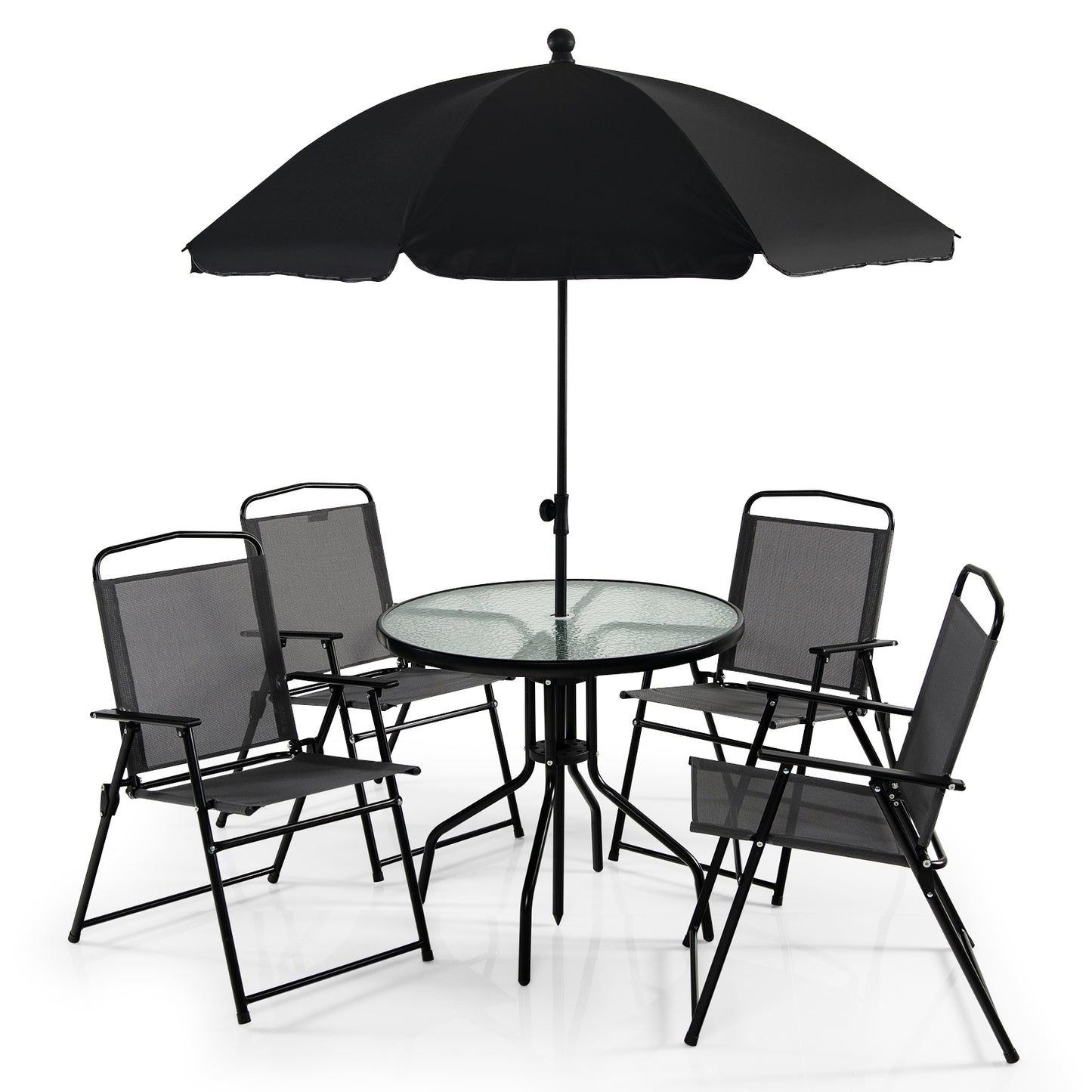 6 Pieces Patio Dining Set with Folding Chairs and Glass Table-Grey