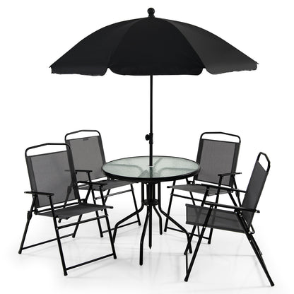 6 Pieces Patio Dining Set with Folding Chairs and Glass Table-Grey