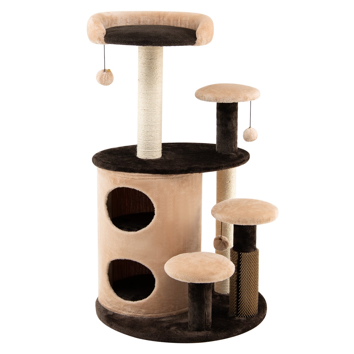 6-Tier Cat Tree Tower with Scratching Posts and Cat Self Groomer-Coffee