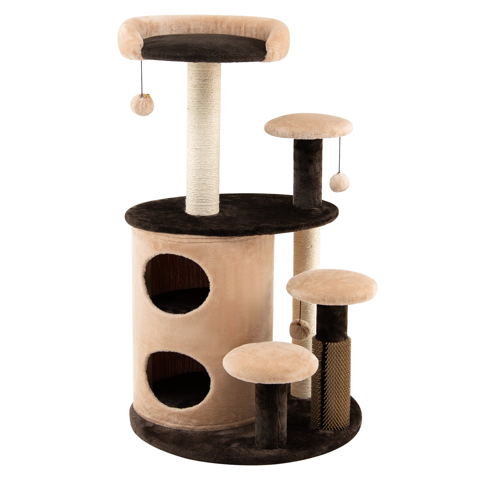 6-Tier Cat Tree Tower with Scratching Posts and Cat Self Groomer-Coffee