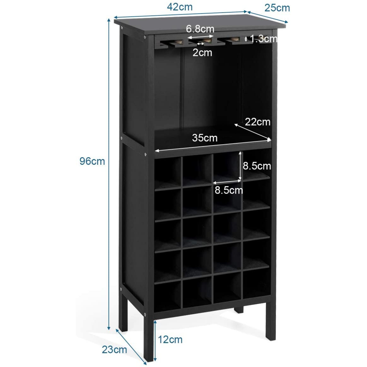 Wine Rack 20 Bottles Wood Holder Display-Black