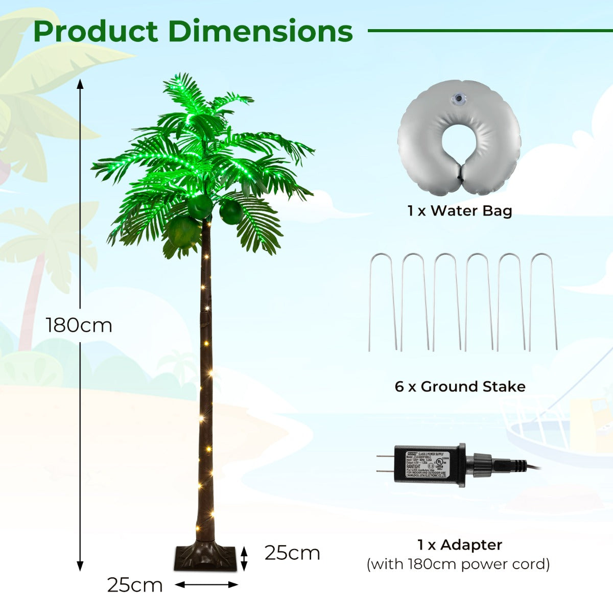 Hawaiian-Style LED Lighted Tropical Artificial Palm Tree