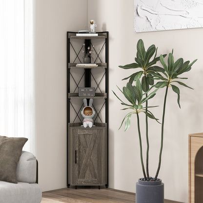 180cm Tall Corner Bookshelf with 5-position Adjustable Shelf and Door-Grey