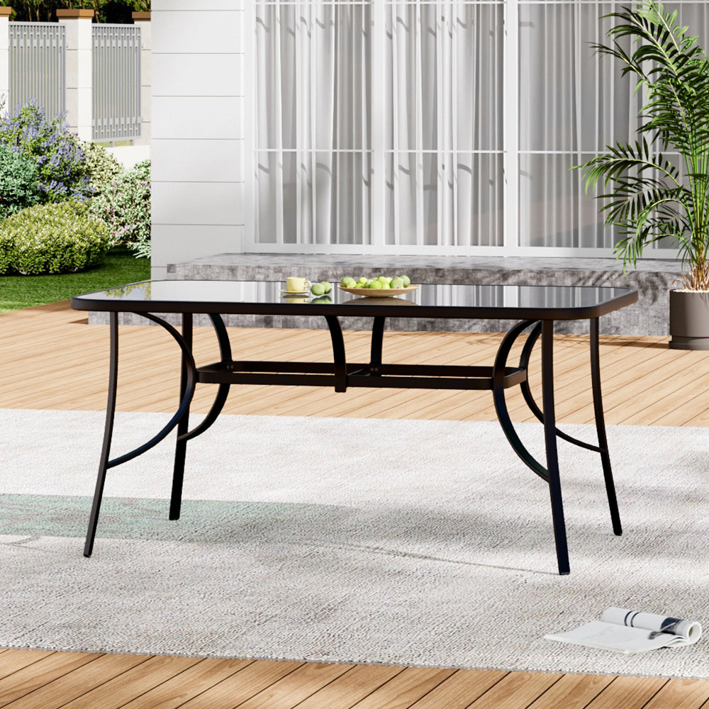 Rectangular Garden Metal Table with Parasol Hole