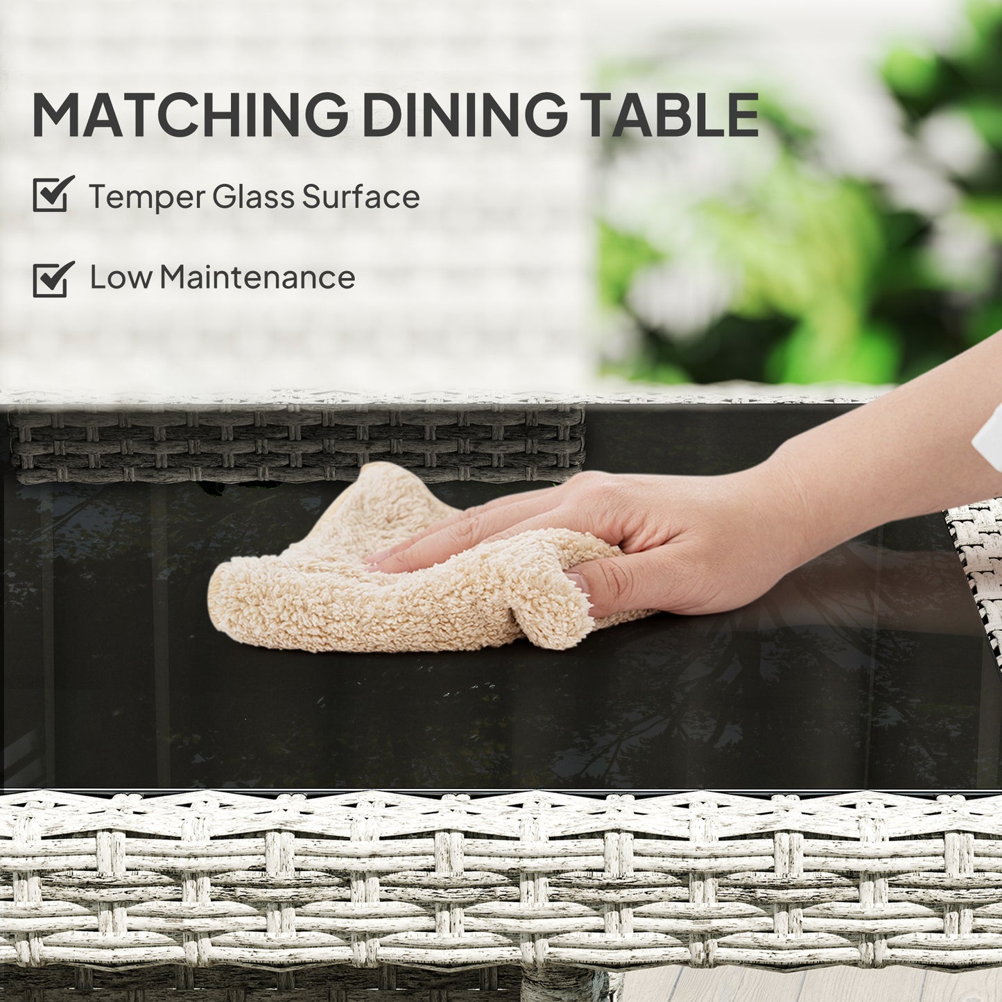 Outsunny Rattan Garden Furniture Set, Outdoor Dining Table and Chairs 4 Seater with Cushions, Square Tempered Glass Top, 4 Armchairs, for Balcony, Terrace, Conservatory, Mixed-Grey