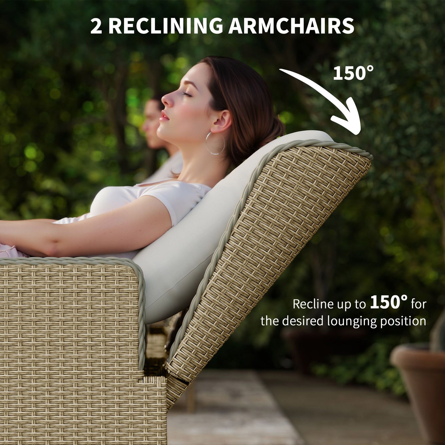 Outsunny Five-Piece Reclining Rattan Chair Set - Light Grey