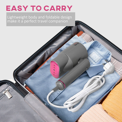 HOMCOM Steamer for Clothes, Handheld Garment and Fabric Steamer, 1520W Portable Travel Steam Iron Machine with 2 Steam Options, Fast Heat-up, Grey