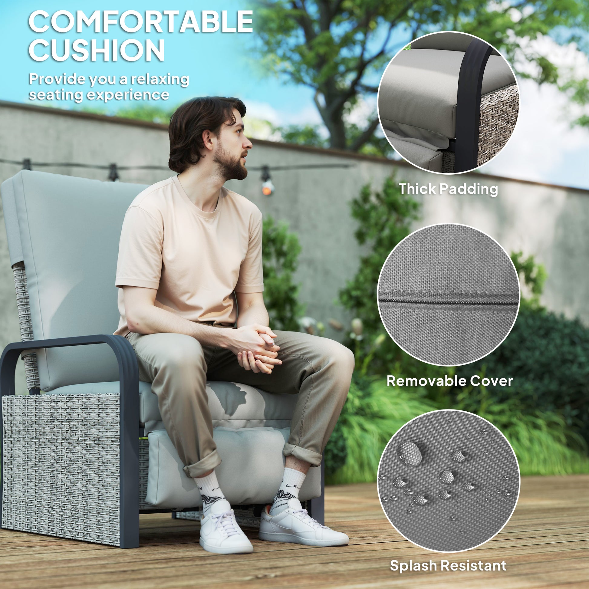 Outsunny 140° Reclining Rattan Armchair - Mixed Grey