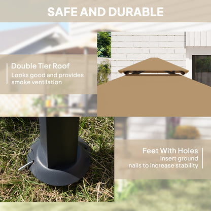 Outsunny 2.5M (8ft) Grill Gazebo Canopy, Double Tiered Outdoor BBQ Gazebo Shelter with 2 Side Shelves for Garden, Patio, Barbecue, Picnic, Khaki