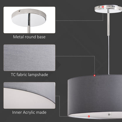 HOMCOM Modern LED Pendant Light Chandelier with Three Lighting Modes Metal Round Base for Living Room, Bedroom, Office, Entrance, Grey, 59 x 59 x 44cm