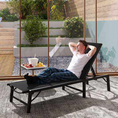 Outsunny Folding Sun Lounger, 5-Position Adjustable Garden Chaise Lounge Sunbed, Steel Frame Reclining Chair for Beach, Porch, Patio, Camping, Black