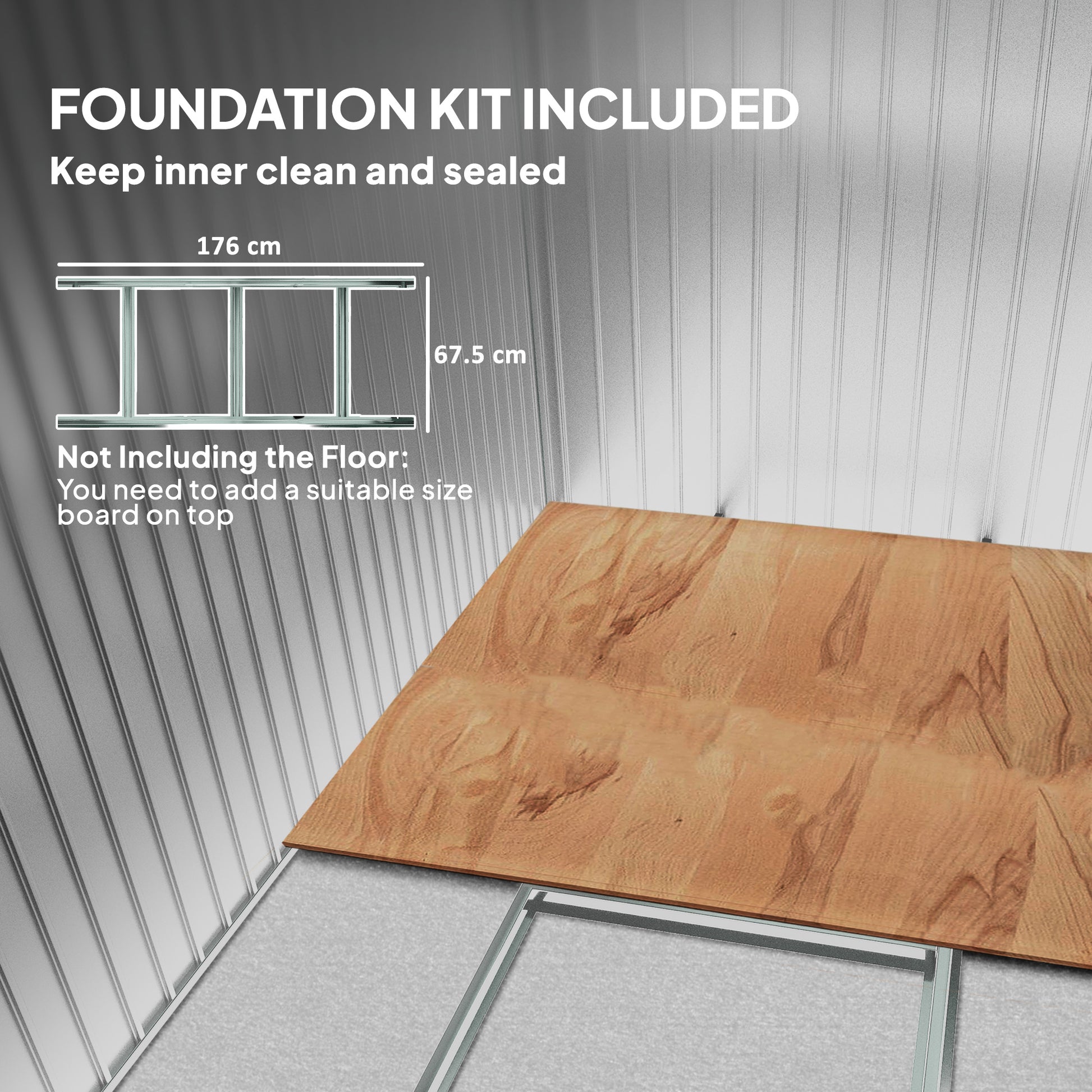 Outsunny 6.5 x 4FT Galvanised Metal Shed with Foundation Kit, Lockable Tool Garden Shed with Double Sliding Doors, Vents, Light Grey Wood Effect