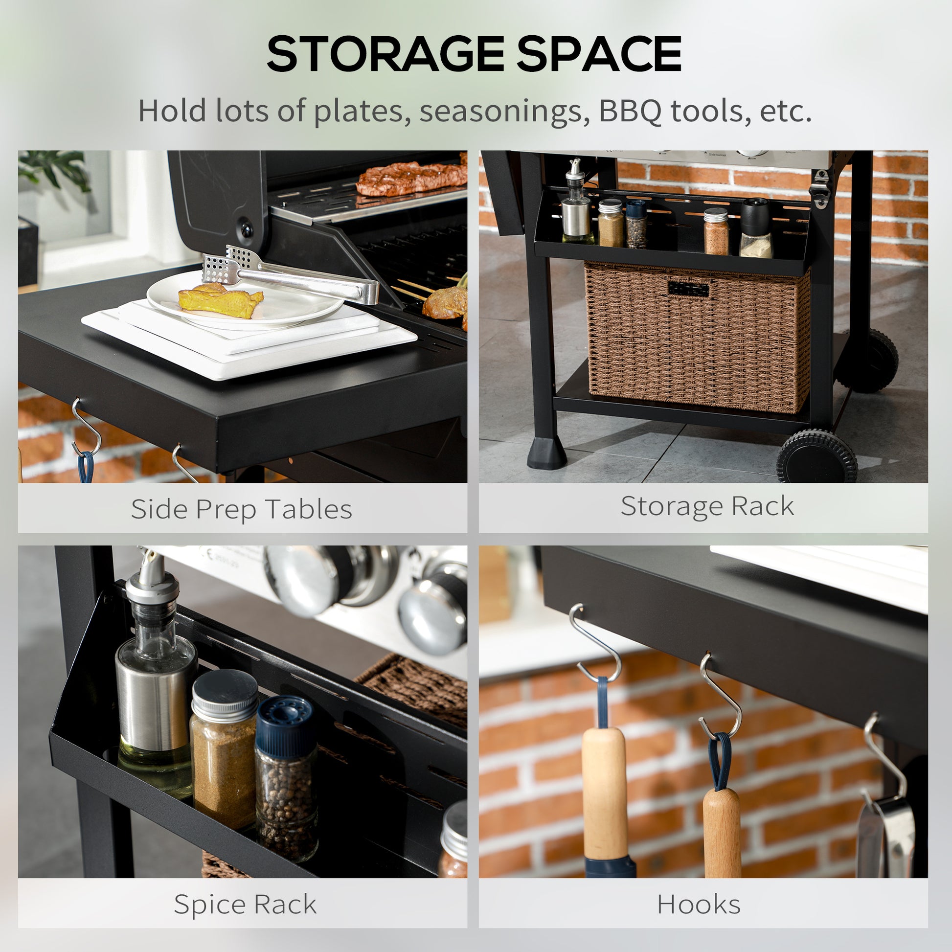 Outsunny Four-Burner Steel Gas Grill, with Thermometer - Black