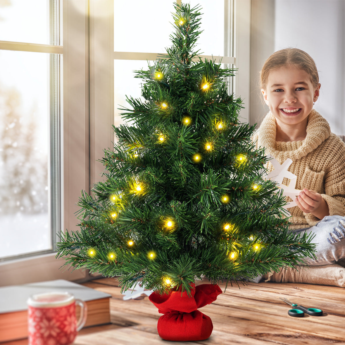 2ft Artificial Table Top Christmas Tree with LED Lights – GardenArch