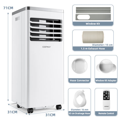7000BTU Portable Air Conditioner with Remote Control and 24H Timer