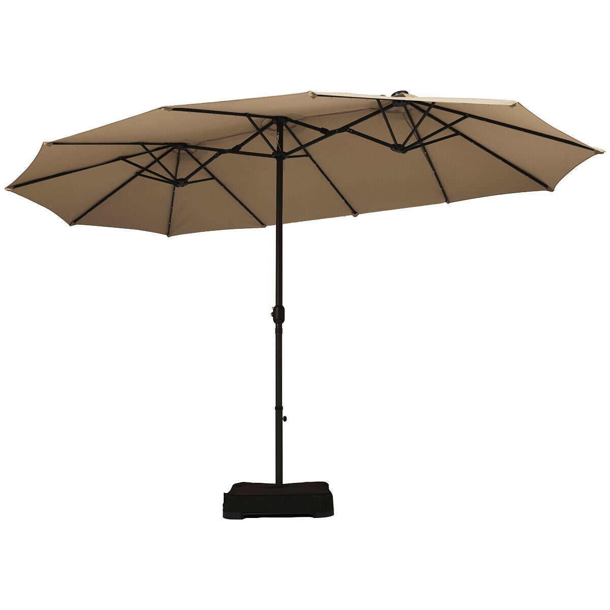 Extra Large LED Patio Double-Sided Umbrella Crank Parasol-Beige