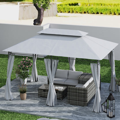 Outsunny 3 x 4m Metal Frame, Two-Tier Roof Gazebo - Dark Grey
