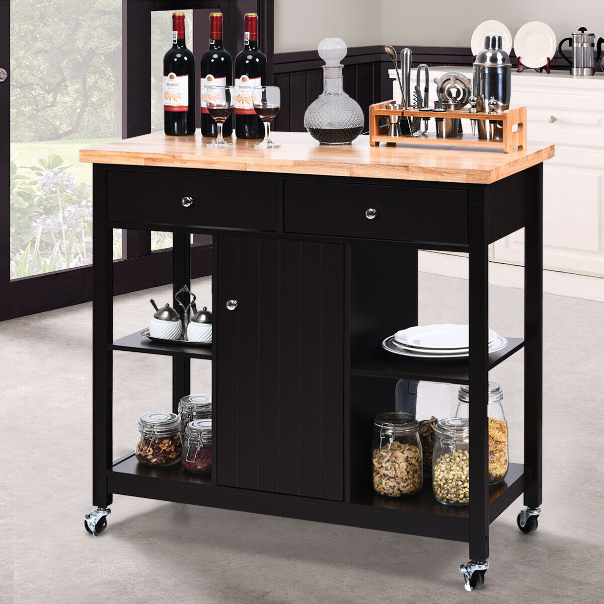 Kitchen Island Trolley with Drawers and Shelves-Brown