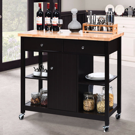 Kitchen Island Trolley with Drawers and Shelves-Brown