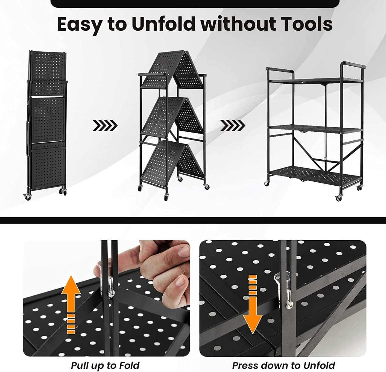 3-Tier Heavy-Duty Steel Rack with 2 Lockable Casters