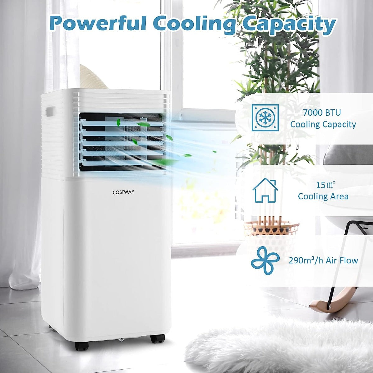 7000 BTU Portable Air Conditioner with 2 Wind Speeds and Timer-White