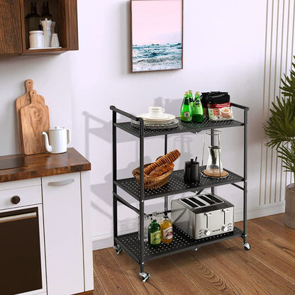 3-Tier Heavy-Duty Steel Rack with 2 Lockable Casters