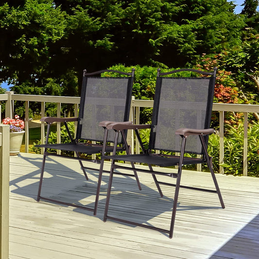 Set of 2 Patio Folding Chairs with Armrests and Footrest-Black