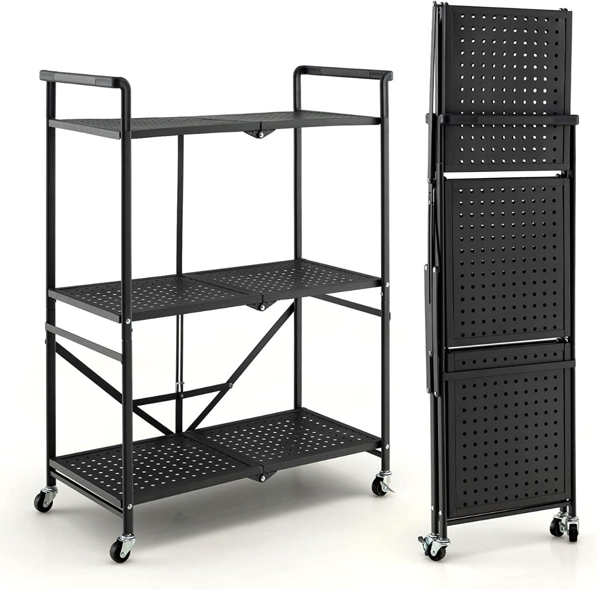 3-Tier Heavy-Duty Steel Rack with 2 Lockable Casters