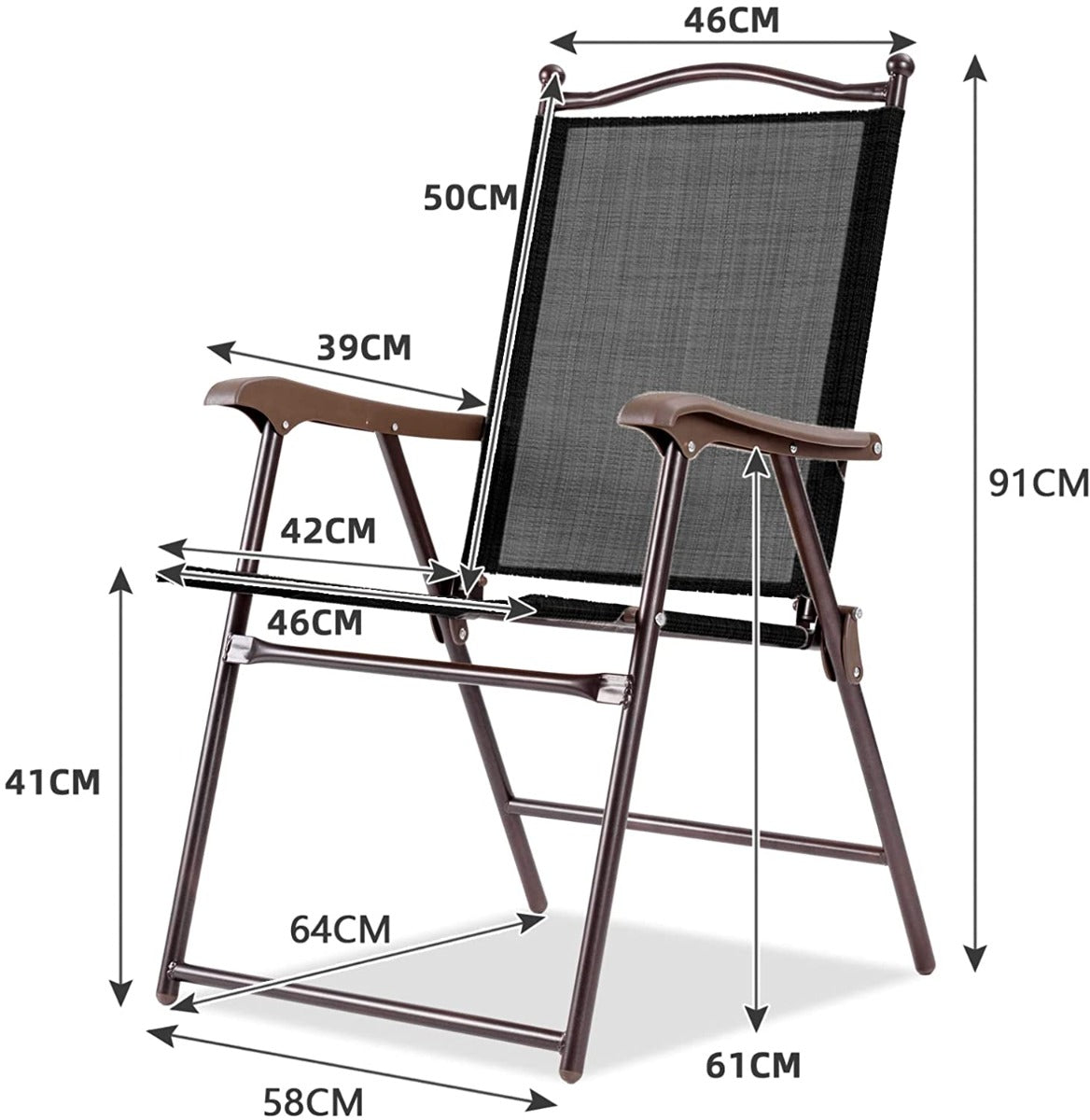 Set of 2 Patio Folding Chairs with Armrests and Footrest-Black