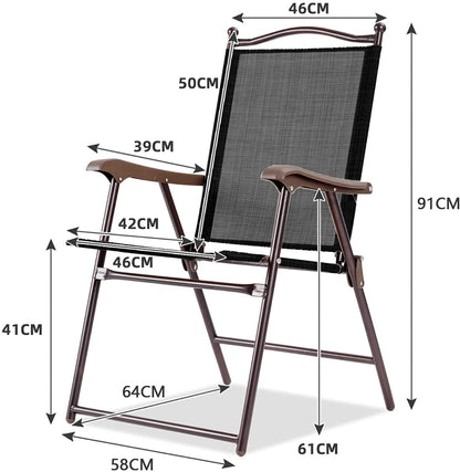 Set of 2 Patio Folding Chairs with Armrests and Footrest-Black
