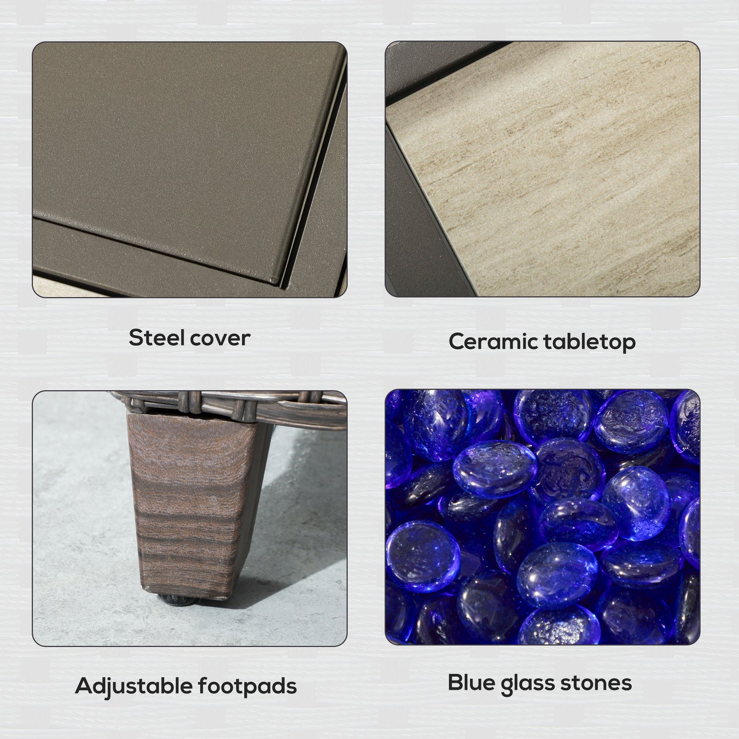 Outsunny 5-Piece Rattan Patio Furniture Set with Gas Fire Pit Table, Loveseat Sofa, Armchairs, Cushions, Pillows, Dark Brown