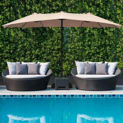 Extra Large LED Patio Double-Sided Umbrella Crank Parasol-Beige