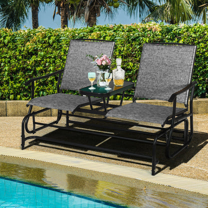 2 Seater Garden Rocking Lounge with Centre Table-Grey