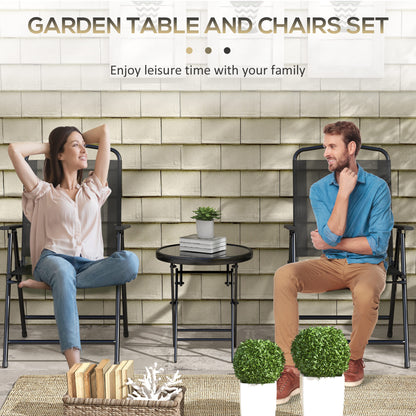 Outsunny Three-Piece Garden Seat Set, with Glass-Top Table - Black